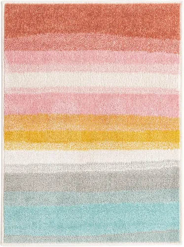 Vista 2 de Unique Loom Whimsy Kids Collection - Alfombra de área con diseño de arcoíris abstracto pastel