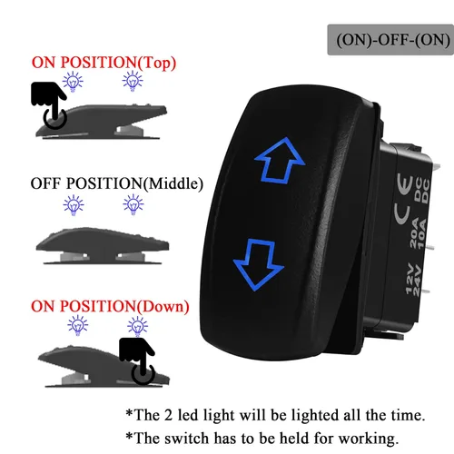 Vista 3 de Interruptor basculante momentáneo LED azul impermeable de 10 pines, interruptor momentáneo de encendido y apagado de 12 V/24 V, motor de CC