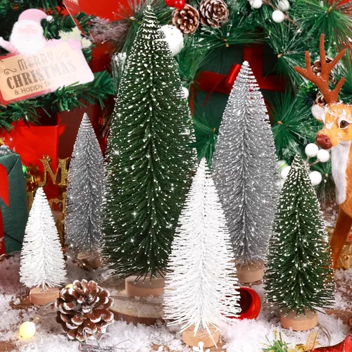 Vista 8 de 6 piezas de mini árboles de Navidad decorativos de cepillo para botellas, árboles de Navidad artificiales de mesa para interiores y exteriores, Verde
