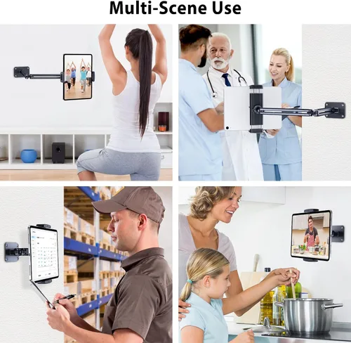 Vista 6 de CreaDream Soporte de pared para iPad, brazo de soporte ajustable y extensible de aluminio, compatible con tabletas de 4.7 a 13 pulgadas, teléfonos