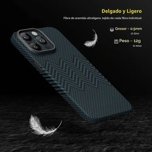 Vista 4 de memumi Funda de fibra de carbono para iPhone 15 Pro Max con textura ondulada, resistente y duradera de fibra de aramida de 0.020 in, ajuste delgado