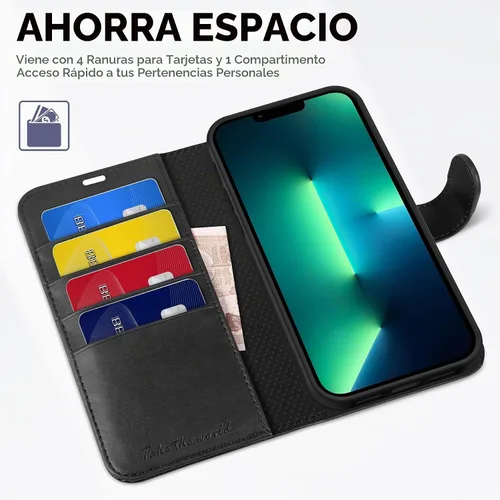 Vista 7 de TUCCH Funda tipo cartera para iPhone 13 Pro Max (6.7") 2021, 4 tarjeteros Negro