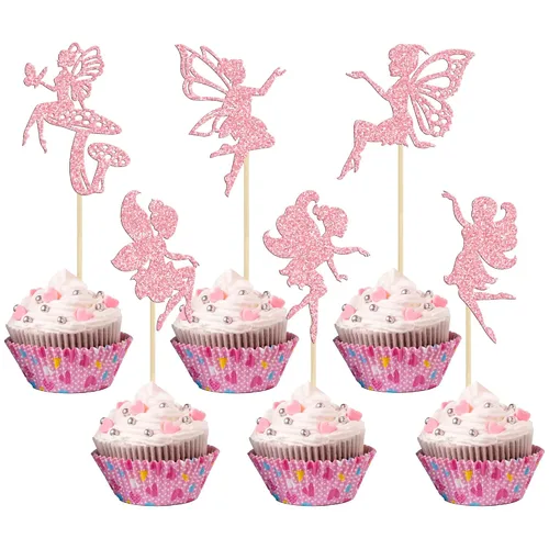Vista 9 de Gyufise Paquete de 24 adornos para cupcakes con purpurina negra que nunca crecen para cupcakes en P Pan para baby shower Never Grow Up