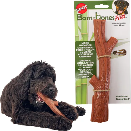 Vista 15 de SPOT Bam-Bones Plus Branch - Fibra de bambú y nailon, masticable duradero y de larga duración para perros masticadores agresivos, gran juguete