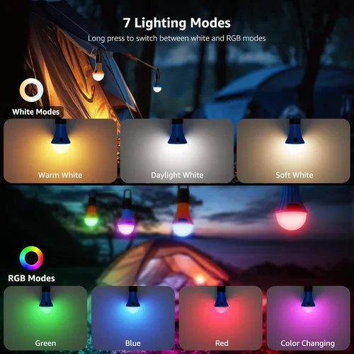 Vista 4 de LE Bundle - 2 artículos: linterna de camping LED de 1000LM recargable, banco de energía de 4400 mAh y linterna de camping recargable LED, 7 modos