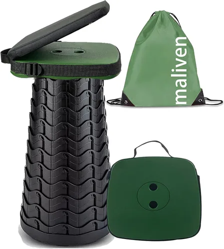 Vista 7 de Taburete plegable para acampar con cojín de asiento y bolsa de nailon, taburete telescópico portátil cuadrado, taburete plegable ligero y resistente