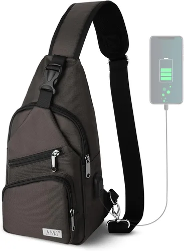 Vista 13 de AMJ Bolso cruzado tipo bandolera para hombres y mujeres, mochila de hombro casual, mochila de pecho tipo morral para senderismo y viajes