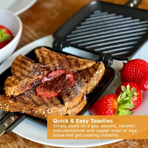 Vista 2 de Jean-Patrique Máquina de sándwiches para parrilla Panini, color negro – Máquina de queso a la parrilla antiadherente de cerámica con asas
