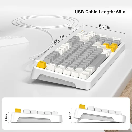 Vista 7 de MOFII AK96 - Teclado mecánico para juegos, teclas completas con retroiluminación LED programable, Plug and Play USB AC Teclado personalizado