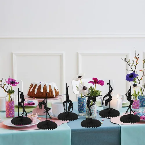 Vista 5 de ZHUOWEISM 6 piezas de centro de mesa de panal de abeja con glitter negro para despedidas de soltera, despedidas de casada, fiesta de cumpleaños