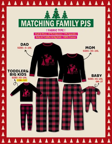 Vista 52 de VAENAIT BABY Infant Toddler Kids Adult Couple Family Matching Women Men Christmas Pjs Xmas Holiday Buffalo Plaid Pajama Set
