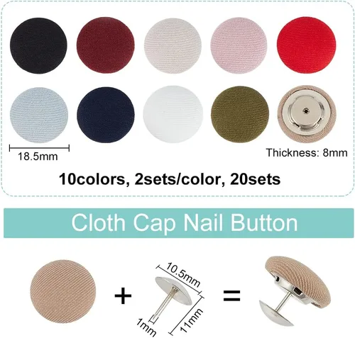 Vista 2 de BENECREAT Juego de 20 piezas de tela de 10 colores cubiertos con botones de metal, 0.728 in/0.73 pulgadas, tapa de béisbol cubierta de tela