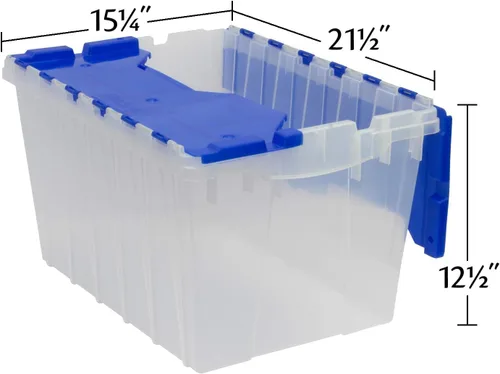 Vista 2 de Akro-Mils KeepBox Contenedor de almacenamiento de 12 galones, caja de almacenamiento de plástico apilable y anidable con tapa adjunta y rieles