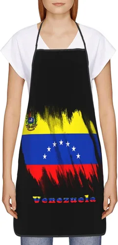 Vista 2 de Delantal de bandera venezolana para hombres y mujeres, ajustable, gran volumen, estampado, divertido, vintage, delantales para cocina