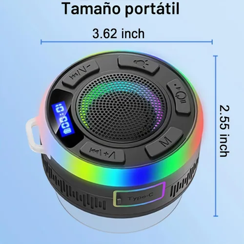 Vista 8 de Altavoz Bluetooth de ducha IPX7 impermeable, altavoces Bluetooth portátiles con ventosa y pantalla de tiempo, sonido de cristal y luz LED de graves