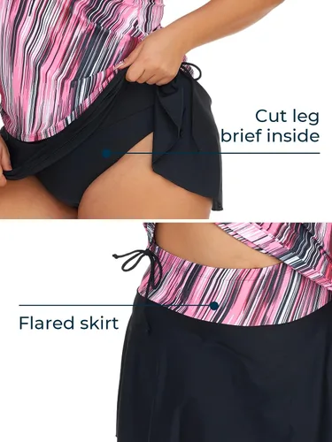Vista 4 de Summer Mae Traje de baño tankini atlético de dos piezas para mujer, talla grande, con falda