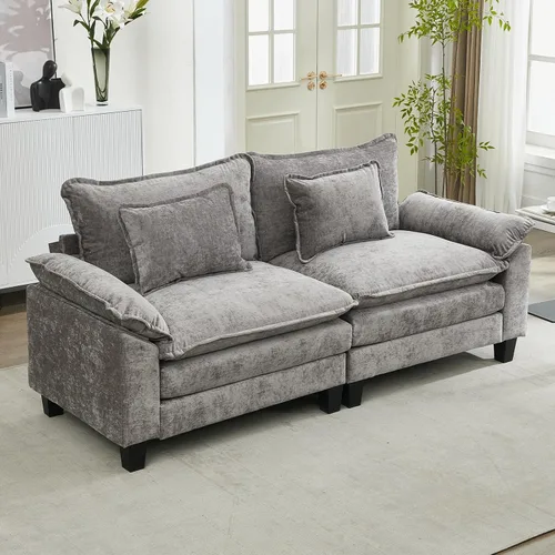 Vista 23 de URRED - Sofá seccional modular tipo nube, cómodo sofá cama de chenilla moderna con asientos profundos y otomán/almohadas para sala de estar