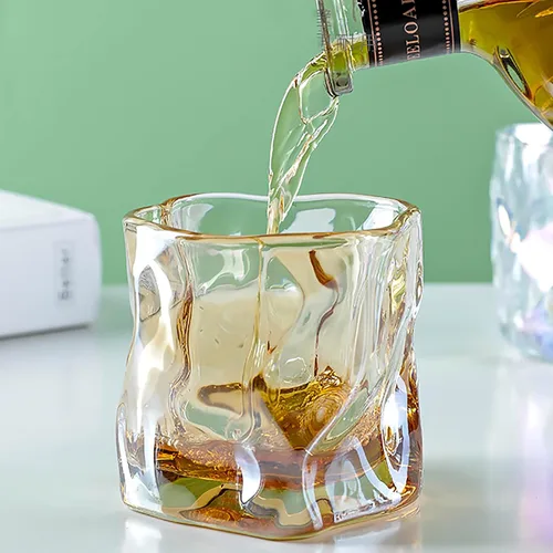 Vista 2 de Juego de 2 vasos de whisky de cristal, vasos de bourbon de diseño irregular, vasos de rocas, vasos de whisky bourbon para beber licor, irlandés