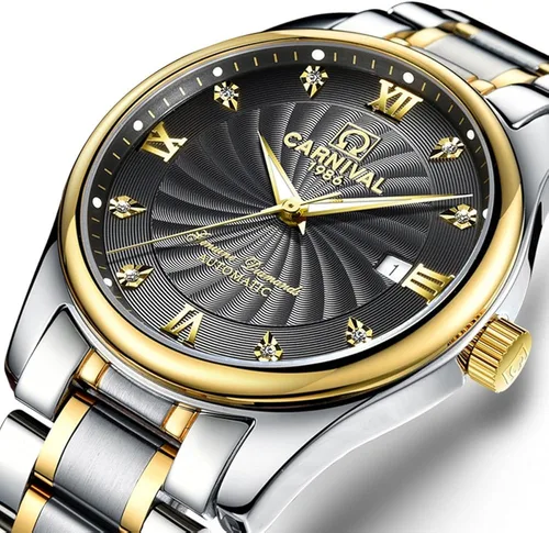 Vista 3 de Carnaval mecánico pareja de relojes hombres y mujeres masculino o femenino Set de regalo de 2, Negro dorado
