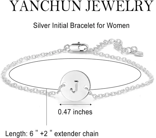 Vista 6 de YANCHUN Pulsera con inicial para mujer, ajustable, redondo, con letras del alfabeto, para mujer
