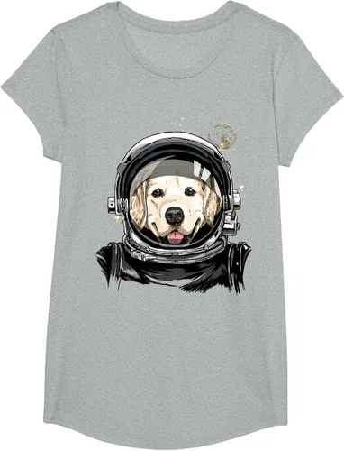 Vista 53 de Camiseta para amantes de los perros de los astronautas del espacio exterior Golden Retriever Lover, Negro