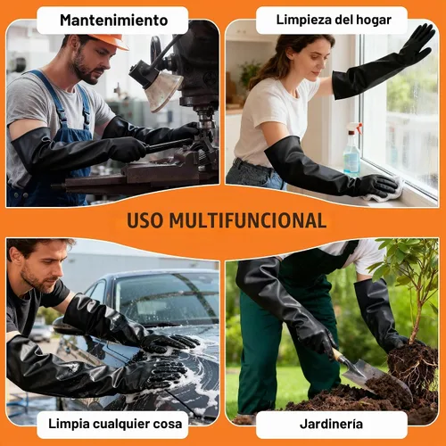 Vista 7 de Anti-Slip Chemical Resistant Rubber Gloves, Long Heavy Duty Gloves Negro
