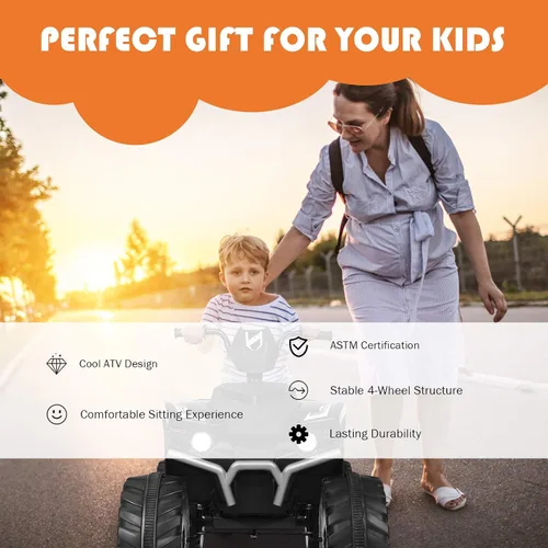 Vista 6 de Cuatrimoto para paseo Costzon para niños, vehículo eléctrico con batería de 12 V, luces LED, velocidad alta y baja, claxon, música, USB, neumáticos