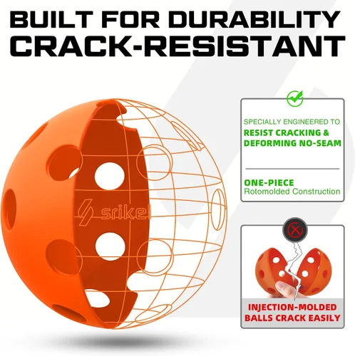 Vista 2 de Bolas de Pickleball Srikel para Exteriores - Bolas de Pickleball Aprobadas por USAPA, Diseño Roto-Moldeado Sin Costuras para Durabilidad, 4 Paquetes