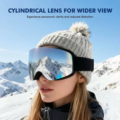 Vista 2 de Gafas de esquí cilíndricas, gafas de snowboard OTG para hombres y mujeres, antivaho y 100% protección UV400, gafas de nieve para esquí y snowboard