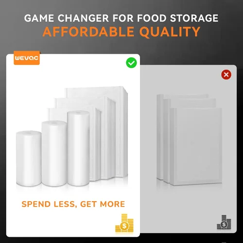 Vista 5 de Rollo sellador al vacío de 8 x 20 pies y 11 x 20 pies, paquete de 6, ideal para almacenamiento de alimentos, vacío y preparación de comidas