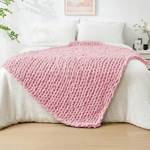 Vista 63 de Bigacogo - Cobija de punto grueso de 40 x 40 pulgadas, de felpilla, 100% tejida a mano, cobija pequeña de punto trenzado suave y grueso, con nudo