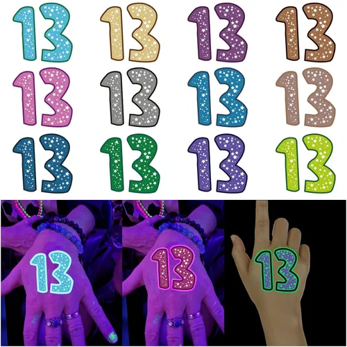 Vista 7 de 36 piezas 13 tatuajes temporales, 13 tatuajes, tatuajes de manos, tatuajes temporales de cumpleaños, accesorios de fiesta para regalos de cantante