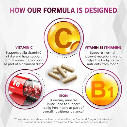 Vista 12 de Hierro natural de alta potencia con vitamina C, ácido fólico, fórmula de alta absorción, vitamina B1, vitamina B6, vitamina B12, ayuda a
