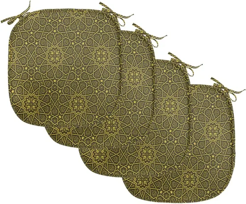 Vista 199 de Lunarable Cojín de asiento para silla de café, siluetas de taza de café expreso con frijoles fuente de cafeína, ilustración de bebidas gourmet