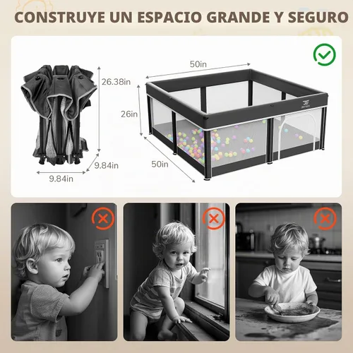 Vista 8 de Corralito plegable para bebés de 50 x 50 con alfombrilla - Patio portátil Negro