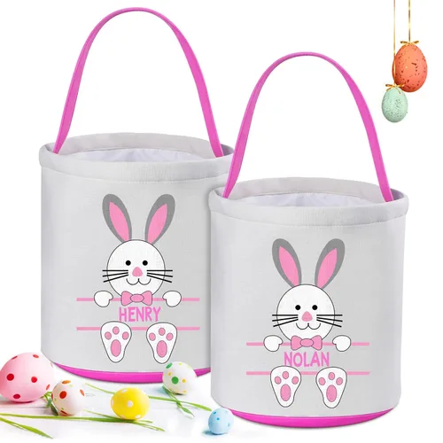 Vista 11 de Paquete de 2 cestas de Pascua personalizadas con asa, lona, azul