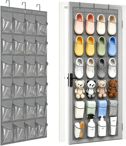 Vista 12 de Organizador de Zapatos Sobre la Puerta - Zapatero que Ahorra Espacio para Puerta de Closet con 24 Bolsillos y Gancho, Soporte para Zapatos