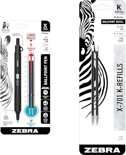 Vista 8 de Zebra Pen X-701 Tactical & G-750 - Juego de regalo de bolígrafo retráctil y bolígrafo de gel, barril de metal premium, punta media/fina, paquete
