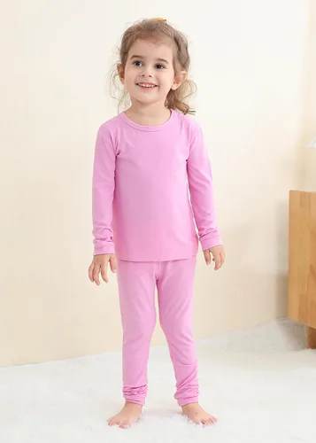 Vista 5 de GUISBY Conjunto de pijama de rayón de bambú para niños y niñas, ajuste cómodo, para uso diario, conjunto de pijama de 2 piezas