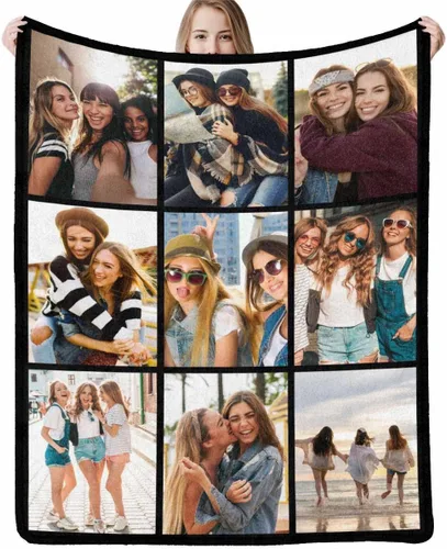 Vista 31 de InterestPrint Manta personalizada con nombre, 6 fotos, manta personalizada para aniversario, boda, para marido, esposa, amantes, 6 tamaños