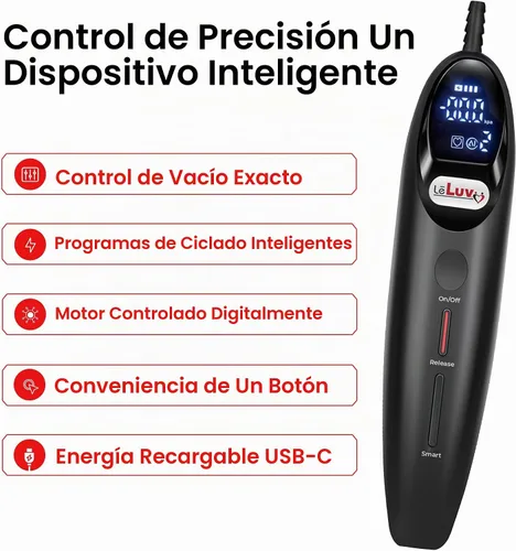 Vista 2 de LeLuv Magna LCD Controlador de bomba de vacío portátil inteligente USB recargable Modos programables o manuales - Silicona negra lisa