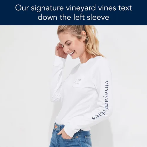 Vista 5 de vineyard vines Women's Long Sleeve Vintage Whale Pocket T-Shirt