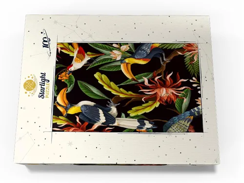 Vista 4 de MyPuzzle Birds with Tropical Leaves and Flowers - Rompecabezas de 100 piezas para adultos