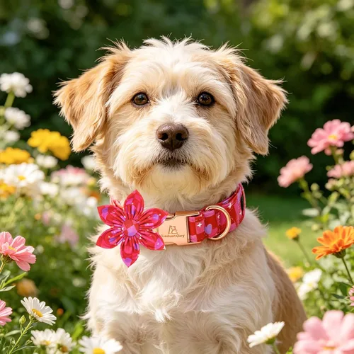 Vista 53 de Collar de perro Lionheart Glory, collar de perro rosa con flor, lindo collar para mascotas con patrón floral ajustable para perros pequeños Rosado
