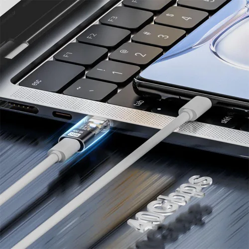 Vista 7 de xiwai Transparente USB4 tipo C macho a hembra adaptador de extensión con LED 240W Power 40Gbps Data 8K Video Converter para teléfono portátil