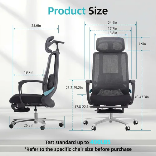 Vista 2 de Silla de oficina ergonómica con reposapiés y masajeador lumbar ajustable, respaldo alto, grande y alto, silla de escritorio con reposacabezas 5D