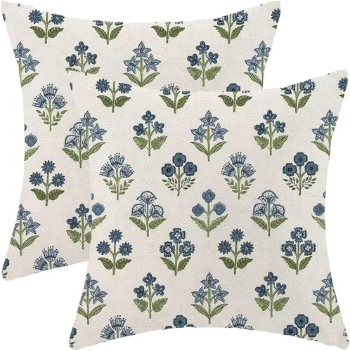 Vista 25 de AEIOAE Fundas de Almohada Costeras de 16 x 16 Pulgadas Juego de 2, Fundas Decorativas de Lino con Estampado de Peces Azules de Playa Oceánica