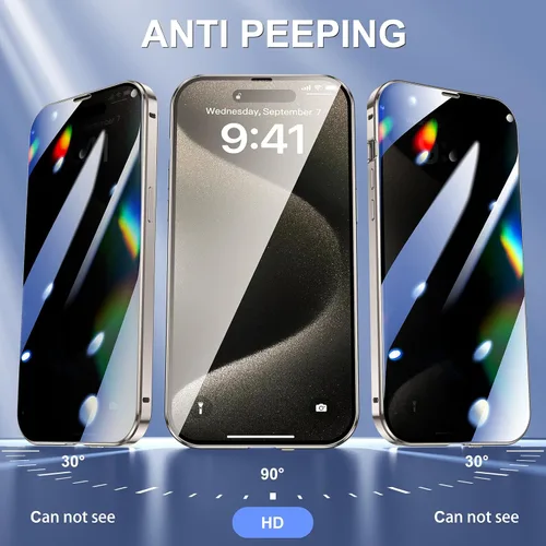 Vista 2 de Funda antiespía para iPhone 15 Pro Max (6.7 pulgadas), cubierta de vidrio templado de privacidad frontal y trasera 360, parachoques magnético
