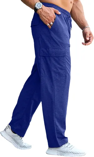 Vista 5 de CTU Pantalones deportivos holgados de moda para hombre, ligeros, para entrenamiento, pantalones deportivos con parte inferior abierta con bolsillos