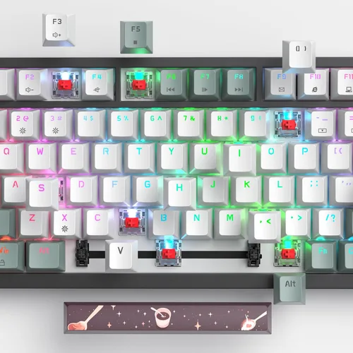 Vista 7 de Mist - Teclado para juegos con cable al 75%, intercambiable en caliente, montaje en junta, interruptor rojo, teclado mecánico TKL retroiluminado RGB